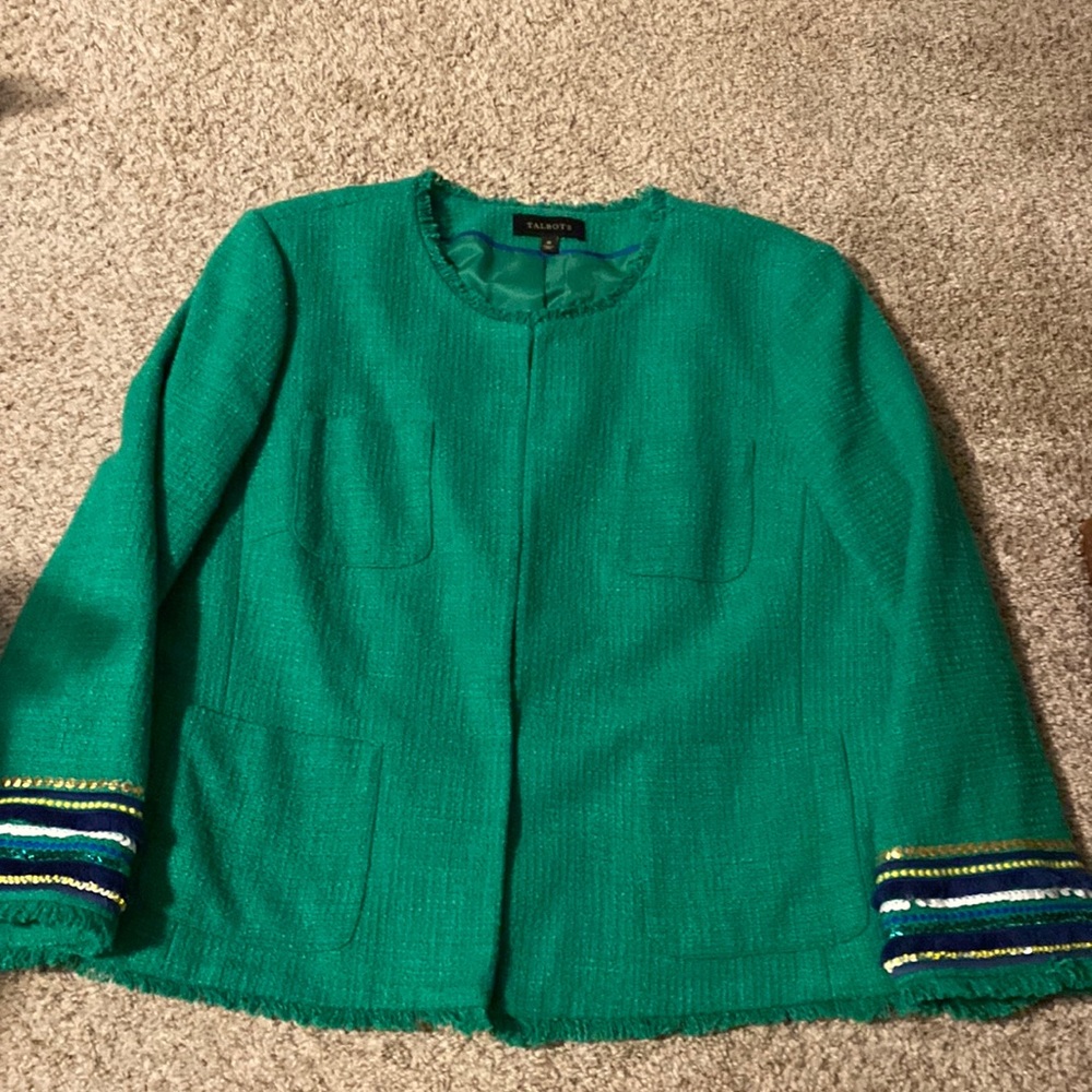 Talbots Green Tweed  Embellished Blazer